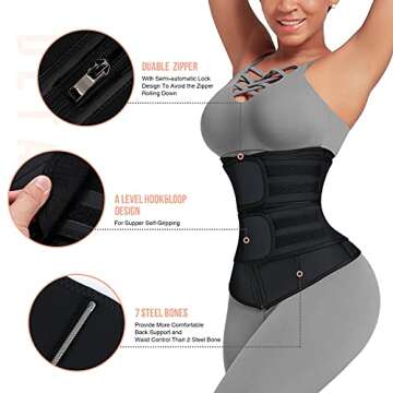 Wonder-Beauty Waist Trainer for Women Plus Size Two Belts Neoprene Workout Corset Waist Cincher Trimmer with Zipper
