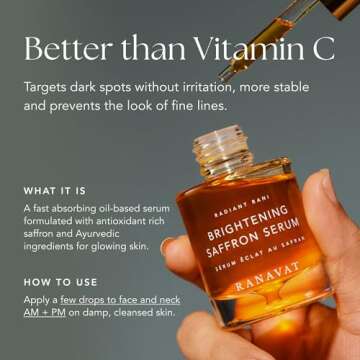 RANAVAT Brightening Saffron Face Serum - Discoloration Correcting Serum & Vitamin C Serum Alternative - Improves Appearance of Hyperpigmentation & Dark Spots (1 oz)