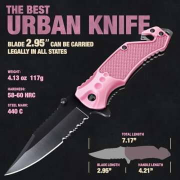 GOOD WORKER Legal Pink Pocket Knife for Women Self Defense - 2.95” Serrated Folding Blade Knives -...