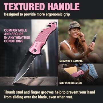 GOOD WORKER Legal Pink Pocket Knife for Women Self Defense - 2.95” Serrated Folding Blade Knives - Cute Girl Tool - Gifts Idea for Her - Perfect for Gilfriend Wife Woman - Gifts for Mother 6680 P