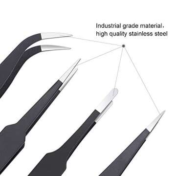 6PCS Precision Tweezers Set, Upgraded Anti-Static Stainless Steel Curved of Tweezers, for Electronics, Laboratory Work, Jewelry-Making, Craft, Soldering, etc, by kaverme.