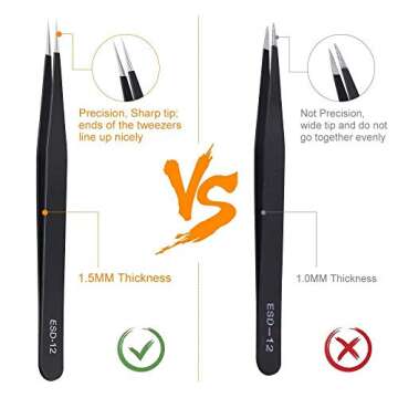 6PCS Precision Tweezers Set, Upgraded Anti-Static Stainless Steel Curved of Tweezers, for Electronics, Laboratory Work, Jewelry-Making, Craft, Soldering, etc, by kaverme.