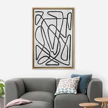 SIGNWIN Framed Canvas Wall Art Hand Drawn Organic Lines Abstract Brushstroke Illustrations Minimalism Modern Closeup Urban Duotone Black and White for Dinning Room - 24 inch x 36 inch Natural,Horse
