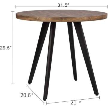 Round Dining Table, Small Dining Table for 2, 31.5" Round Table, Mid-Century Modern Kitchen Table wi...