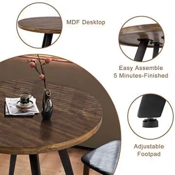Round Dining Table, Small Dining Table for 2, 31.5" Round Table, Mid-Century Modern Kitchen Table with 1.4" Thickness Wood Grain Tabletop for or Small Space, Dining Room, Kitchen, Rusty Brown