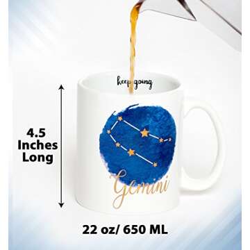 Gemini Mug - Jumbo 22Oz Zodiac Mug Astrology Decor Constellation Mug For All Horoscopes Signs. Coffee Mugs For Women, Perfect Horoscope Gifts Mug With Quotes. Bpa Free Porcelain Mug By Ankit