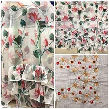 Replica Indian Saree Sari Frill Ruffle Border Bollywood Georgette Print (White)