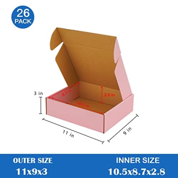 ICokin 11x9x3 Inch Pink Shipping Boxes Pack of 26