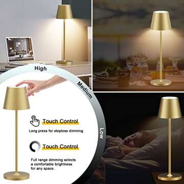 Ralbay IP54 Aluminum Cordless Rechargeable Table Lamp LED Modern Battery Operated 4800mAh Waterproof...