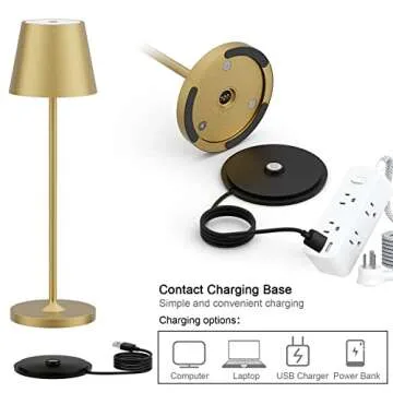 Ralbay IP54 Aluminum Cordless Rechargeable Table Lamp LED Modern Battery Operated 4800mAh Waterproof Portable Stepless Dimmable Desk Lamp for Restaurant/Bedroom/Camping/Outdoor (Gold)