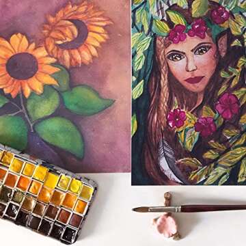 FCLUB Watercolor Palette, Empty Paint Pallet Metal Paint Tin with 40Pcs Half Pans and Magnetic Strip, Paint Holder with Mixing Area, Painting Tray Palette