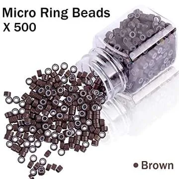 Duufin Hair Extensions Kit 500 Pcs Brown Micro Ring Beads 1 Micro Beads Plier 2 Hook Needle Pulling Loop 4 Plastic Alligator Hair Clips 1 Comb and 2 Bags Black Mini Rubber Hair Elastic