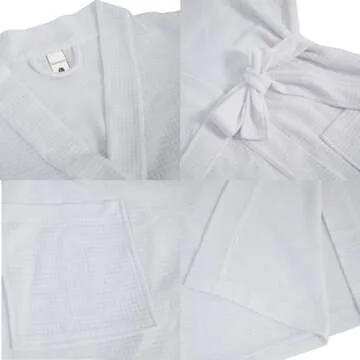 Dowesrobe Women Bathrobe Summer cotton Kimono Long Knit Lightweight Soft Knit Sleepwear V-neck Casual Ladies Loungewea robes for women (Medium White)