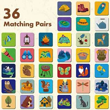 Hebayy Memory Matching Game, 72 PCS Camping Theme Matching Cards for Toddlers 36 Designs Memory Card...