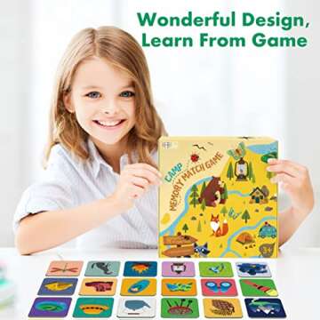 Hebayy Memory Matching Game, 72 PCS Camping Theme Matching Cards for Toddlers 36 Designs Memory Cards Educational Learning Toys for Preschool 4 5 6 Years Old