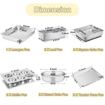 TeamFar Stainless Steel Bakeware Set of 11, Toaster Oven Baking Pan Set, Lasagna Pan, Square & Round...