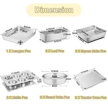 TeamFar Stainless Steel Bakeware Set of 11, Toaster Oven Baking Pan Set, Lasagna Pan, Square & Round...