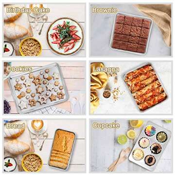 TeamFar Stainless Steel Bakeware Set of 11, Toaster Oven Baking Pan Set, Lasagna Pan, Square & Round Cake Pan, Loaf Pan & Muffin Pan, Healthy & Heavy Duty, Dishwasher Safe & Smooth