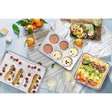 TeamFar Stainless Steel Bakeware Set of 11, Toaster Oven Baking Pan Set, Lasagna Pan, Square & Round Cake Pan, Loaf Pan & Muffin Pan, Healthy & Heavy Duty, Dishwasher Safe & Smooth