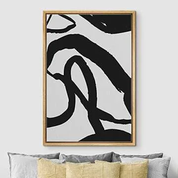 Zenobia Framed Canvas Print Wall Art Swirling Paint Stroke Lines Abstract Shapes Illustrations Minim...