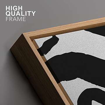 Zenobia Framed Canvas Print Wall Art Swirling Paint Stroke Lines Abstract Shapes Illustrations Minimalism Chic Fun Cool Black and White for Living Room, Bedroom, Office - 16"x24" NATURAL