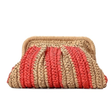 Straw Clutch Purse Shoulder Crossbody Bag for Women, Cloud Pouch Summer Beach Tote Handbag for Holid...