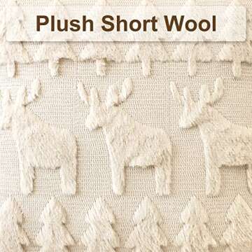 OTOSTAR Set of 2 Xmas Soft Plush Short Wool Velvet Decorative Throw Pillow Covers Square Luxury Style Cushion Case Pillow Shell for Sofa Bedroom Christmas Tree and Elk Cream Beige, 18x18 Inch