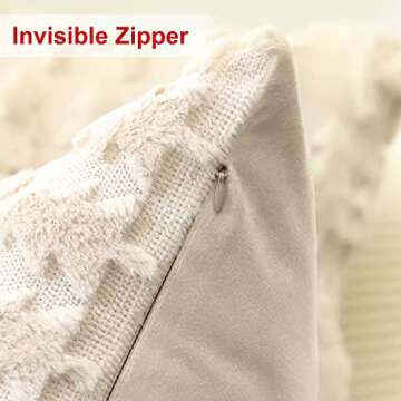 OTOSTAR Set of 2 Xmas Soft Plush Short Wool Velvet Decorative Throw Pillow Covers Square Luxury Style Cushion Case Pillow Shell for Sofa Bedroom Christmas Tree and Elk Cream Beige, 18x18 Inch