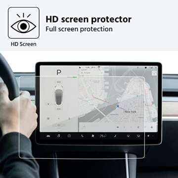 TopLight Premium Tempred Glass Screen Protector Compatible Tesla Model 3 Tesla Model Y 9H Anti Glare Scratch Finger print Navigation Protection-Glass HD Version