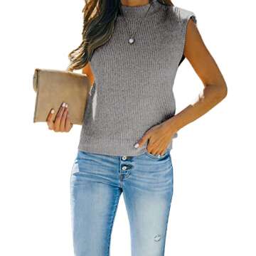 Amarmia Women's Mock Neck Knit Sweater Vest Sleeveless Casual Trendy Summer Ribbed Pullover Tank Top...