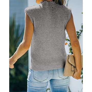 Amarmia Women's Mock Neck Knit Sweater Vest Sleeveless Casual Trendy Summer Ribbed Pullover Tank Tops Grey