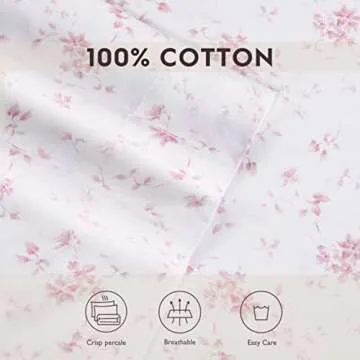 Laura Ashley Home - Queen Sheets, Soft Sateen Cotton Bedding Set - Sleek, Smooth, & Breathable Home Decor, Garden Muse Pink