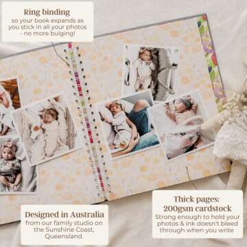 Peachly Baby Memory Book For Girls | First Year Baby Book Keepsake for Milestones | First Five Years Baby Girl Book | Baby Keepsake Book First Year Memory Book | Linen Botanica