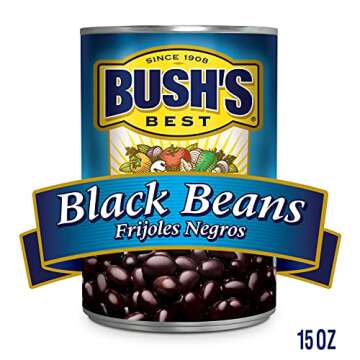 BUSH'S BEST 15 oz Canned Black Beans, Source of Plant Based Protein and Fiber, Low Fat, Gluten Free,...