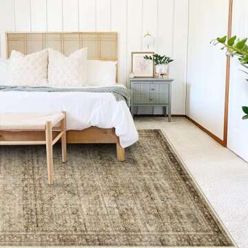 CHAMPLANT 5x7 Washable Area Rug Vintage Brown Traditional Floor Cover Foldable Thin Rug Kitchen Acce...