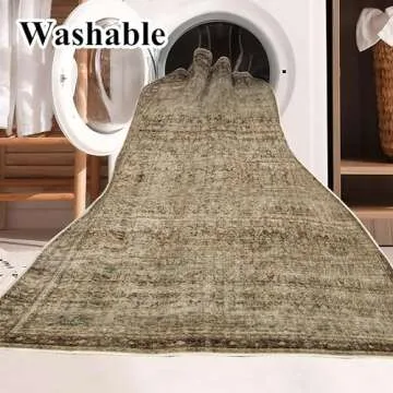 CHAMPLANT 5x7 Washable Area Rug Vintage Brown Traditional Floor Cover Foldable Thin Rug Kitchen Accent Rug Indoor Distressed Non Slip Carpet Floral Print Mat Bedroom Living Room Bathroom