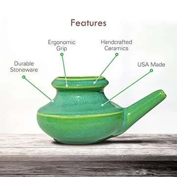 Baraka Handcrafted Ceramic Neti Pot - Sinus Tool Kit for Home - Nose & Nasal Cleaner - Dishwasher Safe - Durable Ceramic Neti Pot - Food Grade Ceramic Glazes - Lightweight - Made in USA - 10oz (Apple)