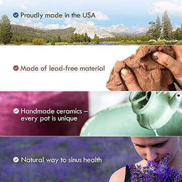 Baraka Handcrafted Ceramic Neti Pot - Sinus Tool Kit for Home - Nose & Nasal Cleaner - Dishwasher Safe - Durable Ceramic Neti Pot - Food Grade Ceramic Glazes - Lightweight - Made in USA - 10oz (Apple)