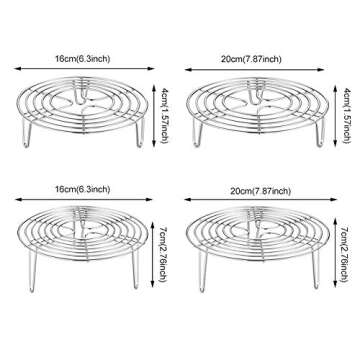 Round Steamer Rack and Cooling Rack,Stainless Steel Pot Trivet, Wire Steamer Kettle Rack Holder, Fit For Pots Cookware Pressure Cooker Pans Up, 8-Inches (size:16x4cm)