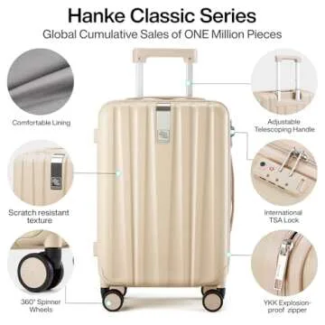 Hanke Luggage Sets 3 piece Carry On Luggage with Wheels PC Hard Shell Suitcases Lightweight Checked Tsa Luggage Large Travel Suitcase Woman Men 20/24/29 Inch(Cuba Sand)