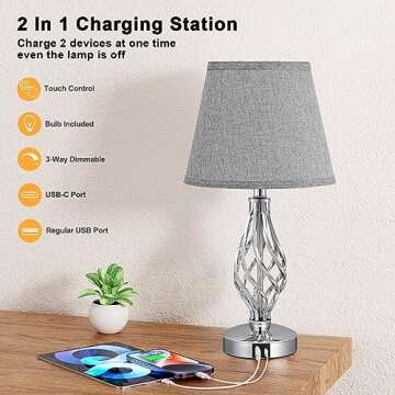 Modern Touch Table Lamps - 3 Way Dimmable & USB Ports