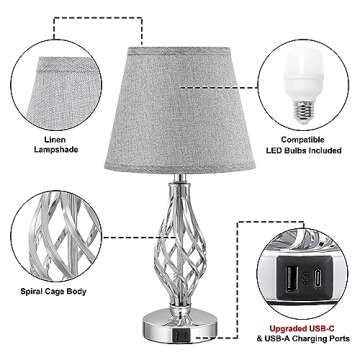 Modern Touch Table Lamps - 3 Way Dimmable & USB Ports