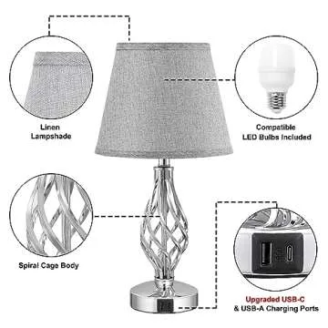 Modern Touch Table Lamps - 3 Way Dimmable & USB Ports