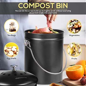 Stylish Utopia Kitchen Compost Bin, 1.3 Gallon Capacity
