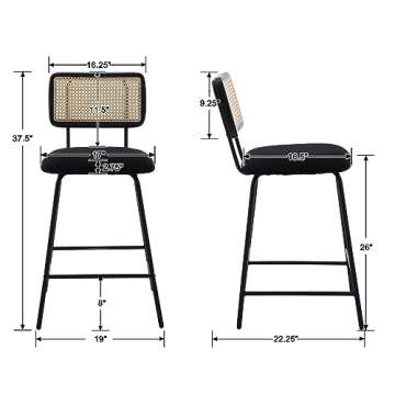 ZH4YOU Rattan Counter Height Bar Stools, 26'' Modern Boucle Counter Stools with Cane Back, Wicker Co...