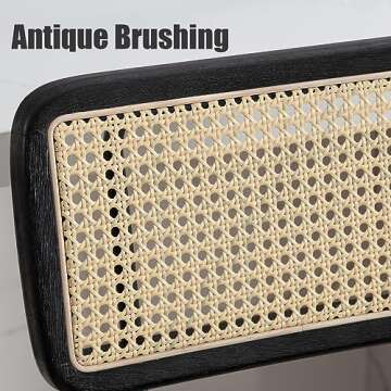 ZH4YOU Rattan Counter Height Bar Stools, 26'' Modern Boucle Counter Stools with Cane Back, Wicker Counter Stools for Kitchen/Home Bar/Restaurant, Set of 2, Black Sherpa