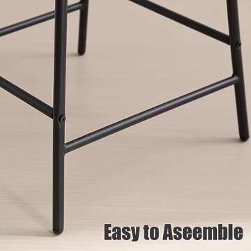 ZH4YOU Rattan Counter Height Bar Stools, 26'' Modern Boucle Counter Stools with Cane Back, Wicker Counter Stools for Kitchen/Home Bar/Restaurant, Set of 2, Black Sherpa