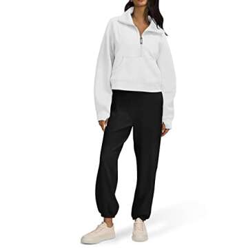 LASLULU Womens Fleece Lined Sweatshirt Hoodies Sport Athletic Zipper Stand Collar Sweater Fall Sweatshirt Long Sleeve Pullover Crop Tops(White Small)