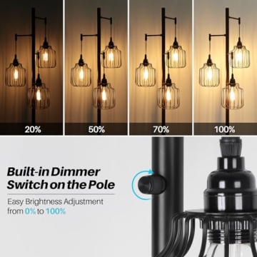 Dimmable Industrial Floor Lamp with 3 Edison Bulbs