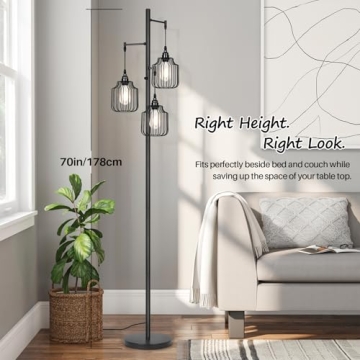 Dimmable Industrial Floor Lamp with 3 Edison Bulbs